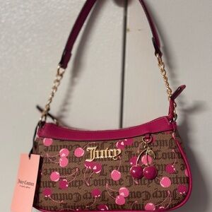 Juicy Couture Brown and Pink Cherry Logo Shoulder Bag